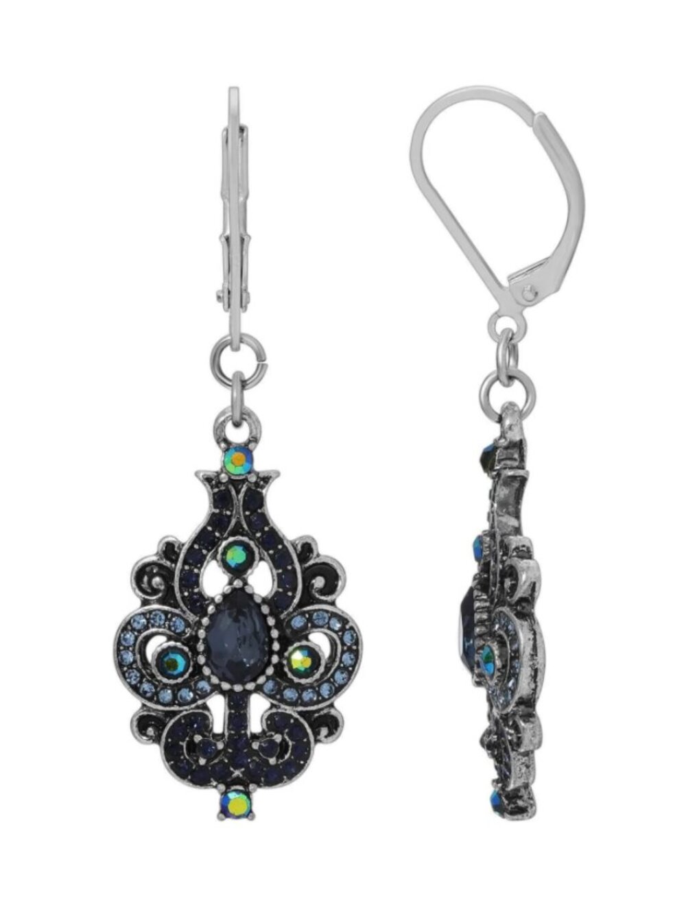 *NWT* 1928 Giovane Iridescent Aurora Borealis Crystal & Blue Stone Drop Earrings